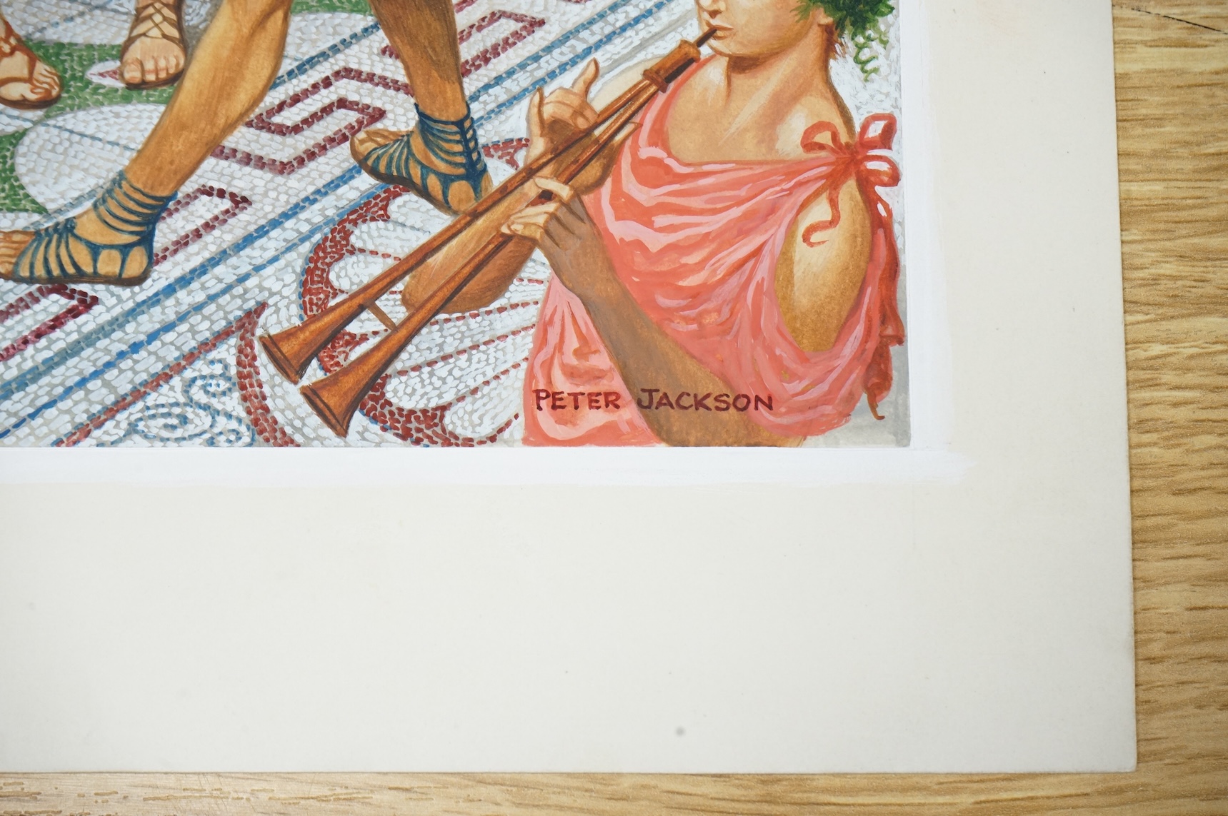 Peter Jackson (1922-2003), Illustrations from 'One day in Roman Britain' to include Portrait studies, Roman wall and Roman Baths, six watercolours, largest 34 x 71cm, unframed, together with two copies of the original bo